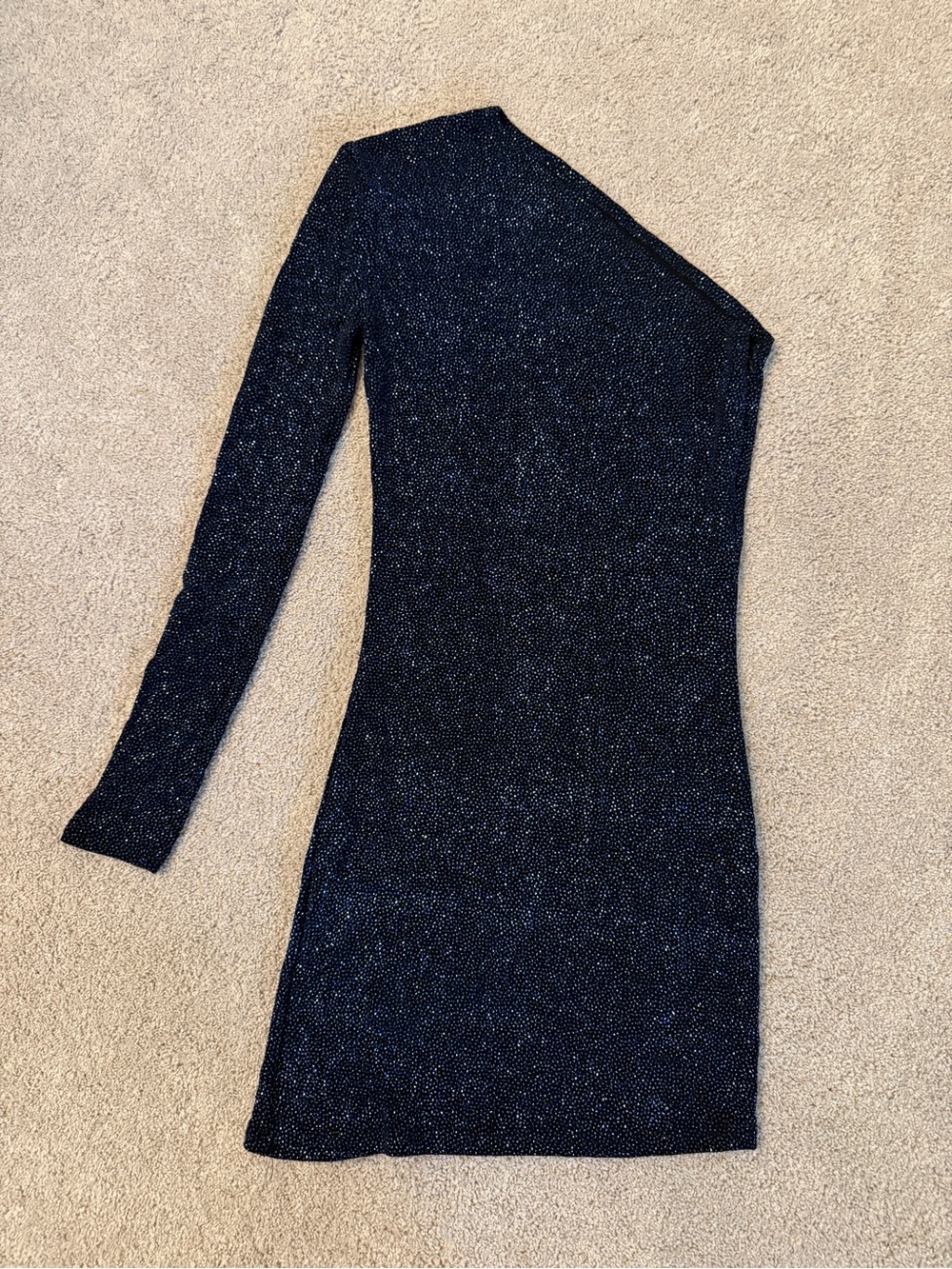 Navy Blue One-Shoulder Sparkle Mini Dress